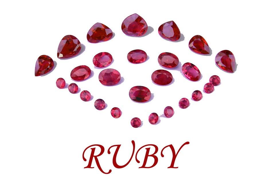 Red rubies arranged in a diamond shape with the word 'RUBY'