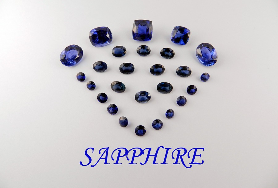 Blue sapphires arranged with the word 'SAPPHIRE'